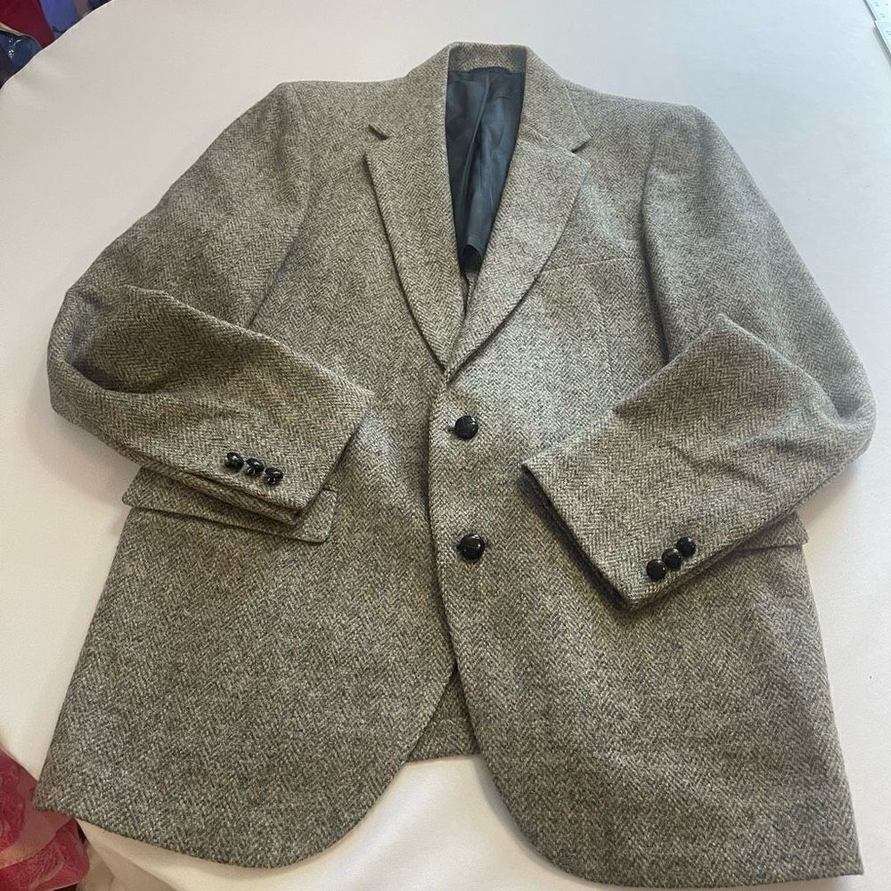 Harris Tweed Stafford Grey Herringbone VTG Blazer Size 40 R